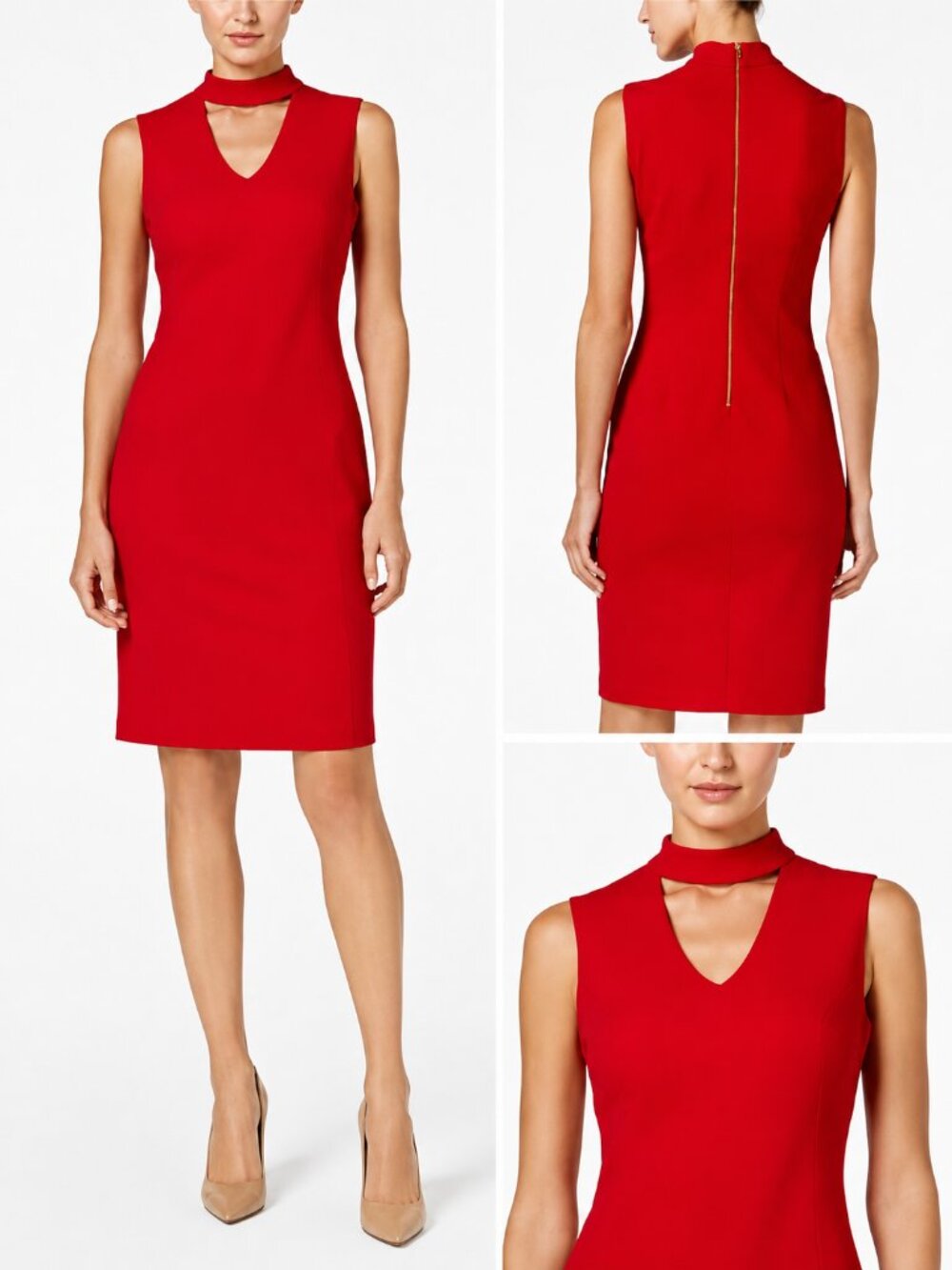 NWT Calvin Klein Red Scuba Crepe Keyhole Sheath Dress Size 6